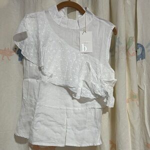 Laura Bianchi Linen White Eyelet Ruffle Linen Peplum Blouse M